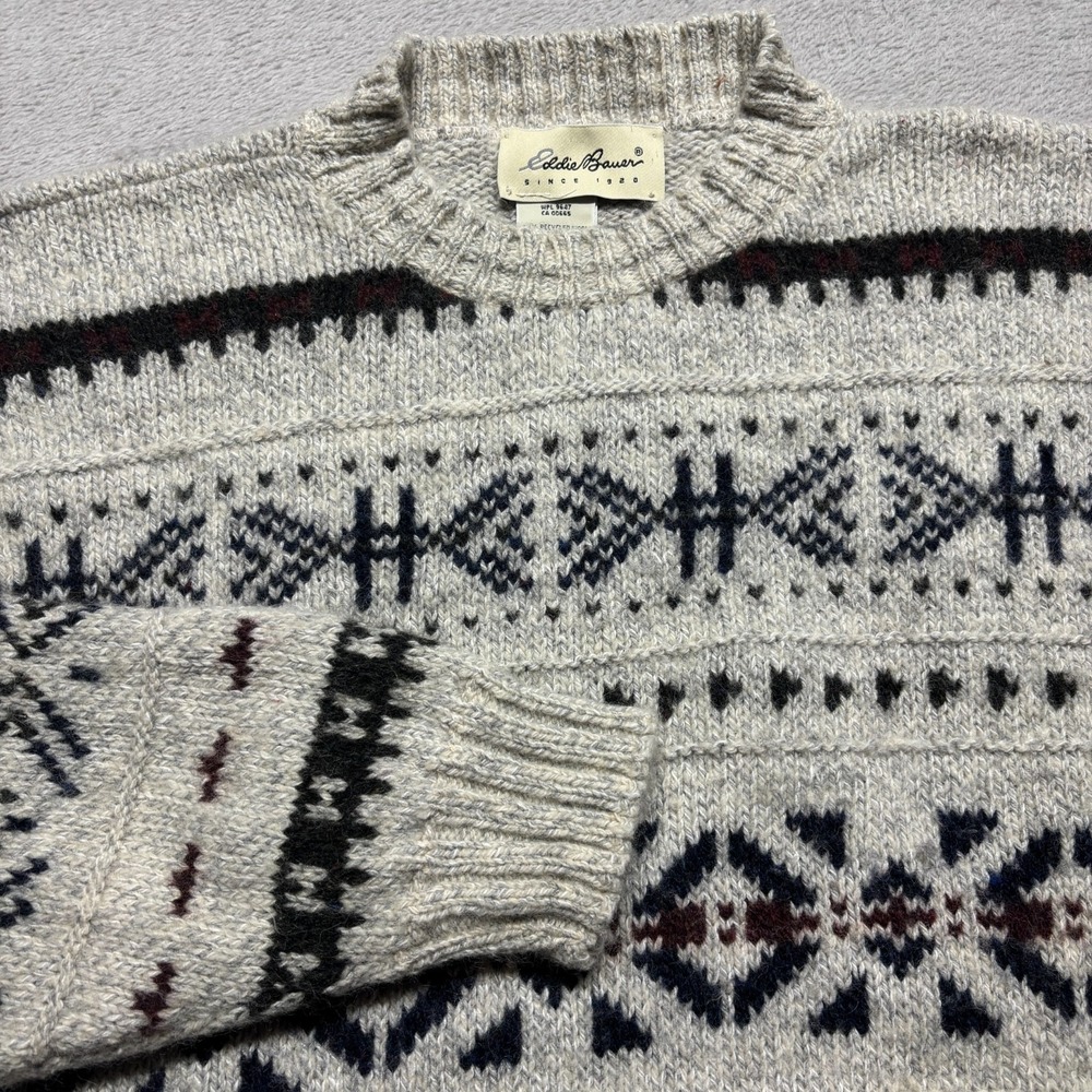 Vintage‎ Eddie Bauer Crewneck Sweater Mens M Fair Isle Wool Blend Knit USA Made
